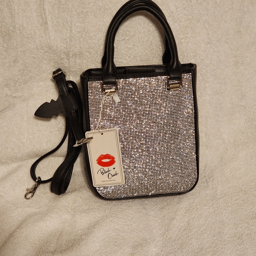 Glamorous Black and Silver Crossbody Bag with Sparkle